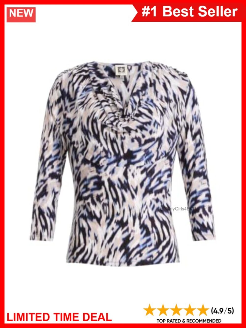 Three-Quarter Sleeve Cowl Neck Printed Jersey Top